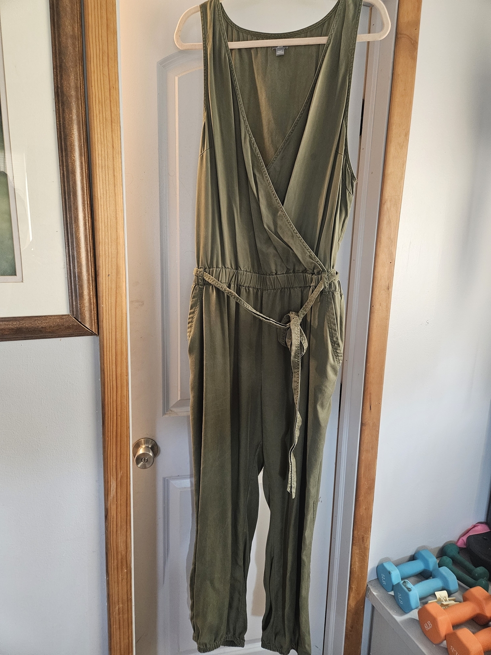 aerie Olive Green Sleeveless Wrap-Front Jumpsuit